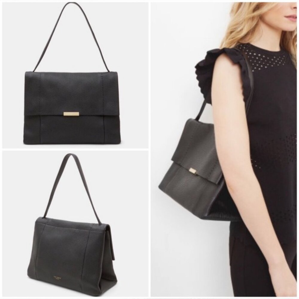 Ted Baker Parsons Black Leather Shoulder Bag Medium Size